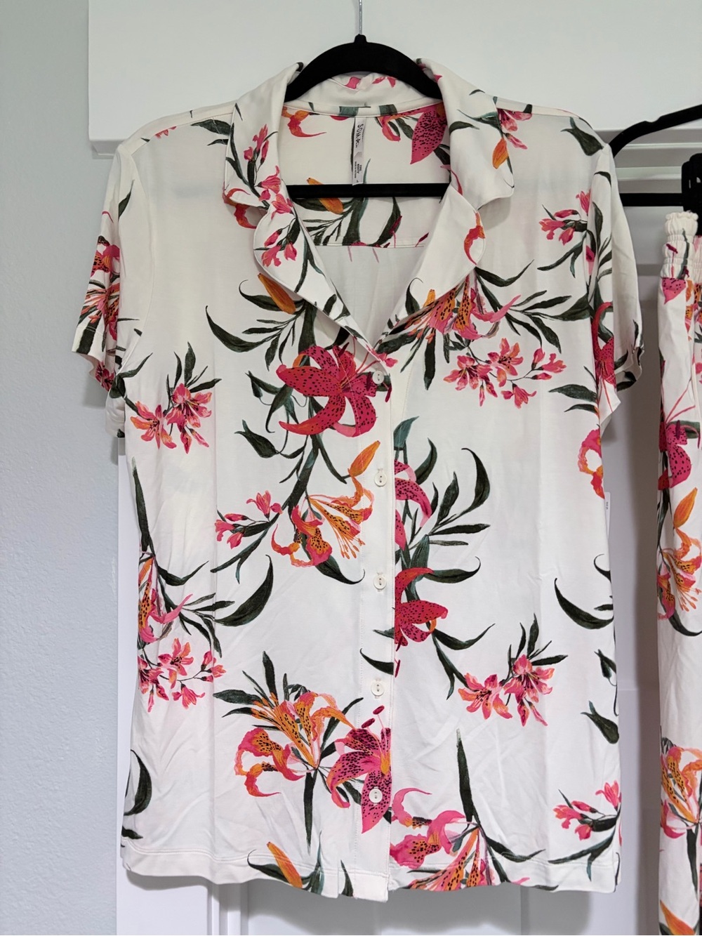 NWT. Soma Cream Pajama Set with Pink & Orange Floral Print - Picture 2 of 7